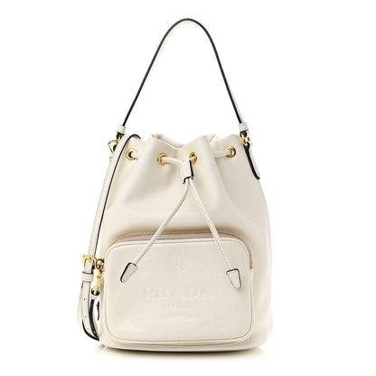 Prada Glace Calfskin Logo Mini Bucket Crossbody Bag White 1 of 11