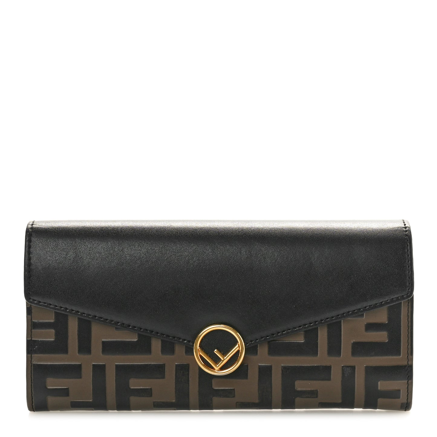 Vitello Cruise F is Fendi Bi-Color FF 1974 Embossed Continental Envelope Wallet Maya Black