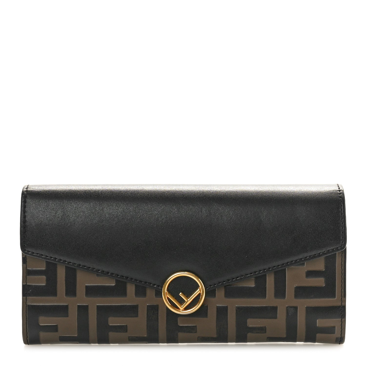 Fendi Vitello Cruise F is Fendi Bi-Color FF 1974 Embossed Continental Envelope Wallet Maya Black 1 of 8