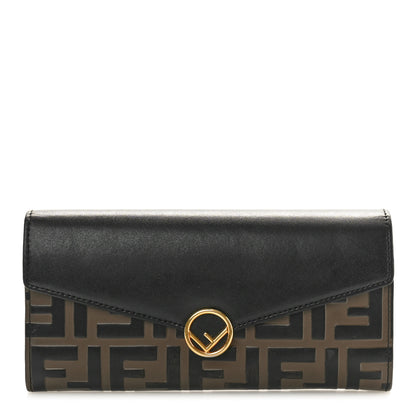 Fendi Vitello Cruise F is Fendi Bi-Color FF 1974 Embossed Continental Envelope Wallet Maya Black 1 of 8