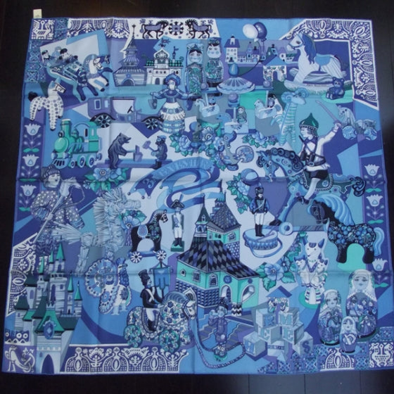 Hermes Silk Zabavushka Scarf Carre 90 Bleu Cobalt 1 of 8