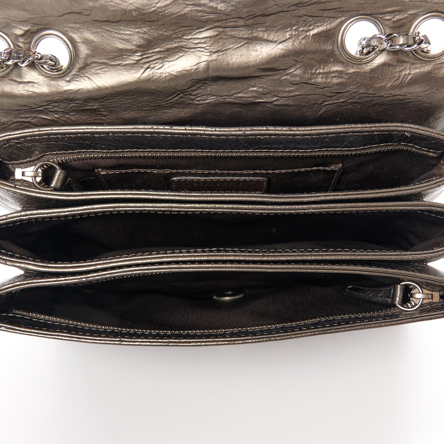 Chanel Metallic Crackled Calfskin Medium Clam's Pocket Flap Dark Silver 5 of 15