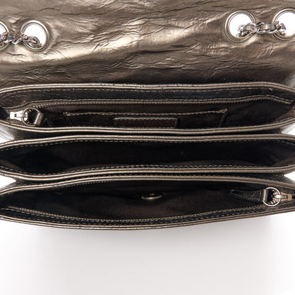 Chanel Metallic Crackled Calfskin Medium Clam's Pocket Flap Dark Silver 5 of 15
