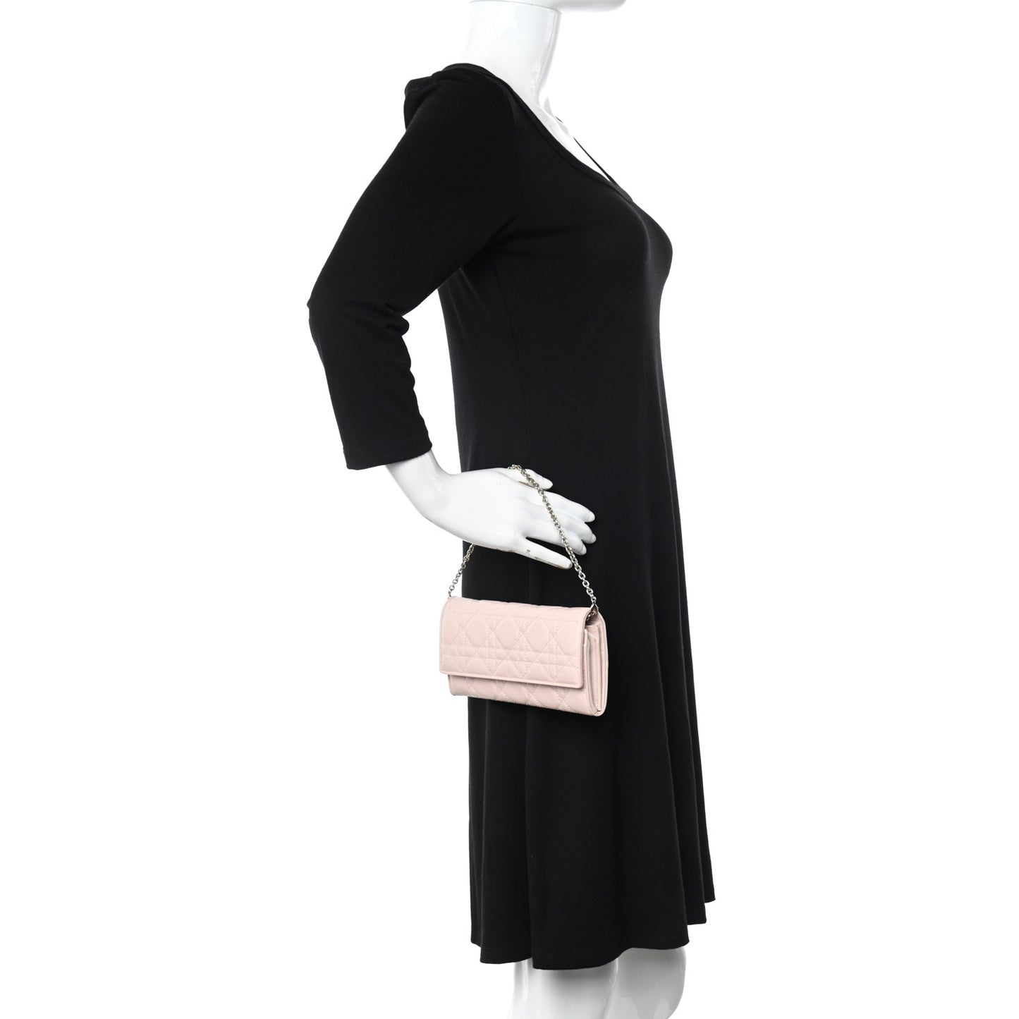 Lambskin Cannage Lady Dior Rendezvous Wallet On Chain Light Pink