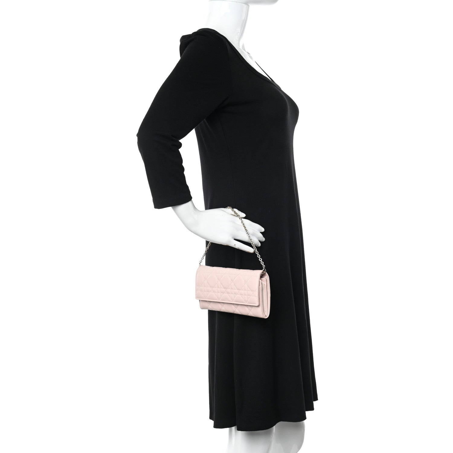 Christian Dior Lambskin Cannage Lady Dior Rendezvous Wallet On Chain Light Pink 2 of 14