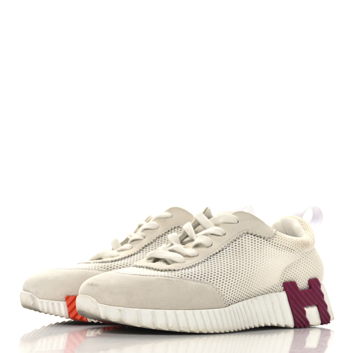 Hermes Air Mesh Suede Goatskin Bouncing Sneakers 36 White Orange Pink 3 of 9