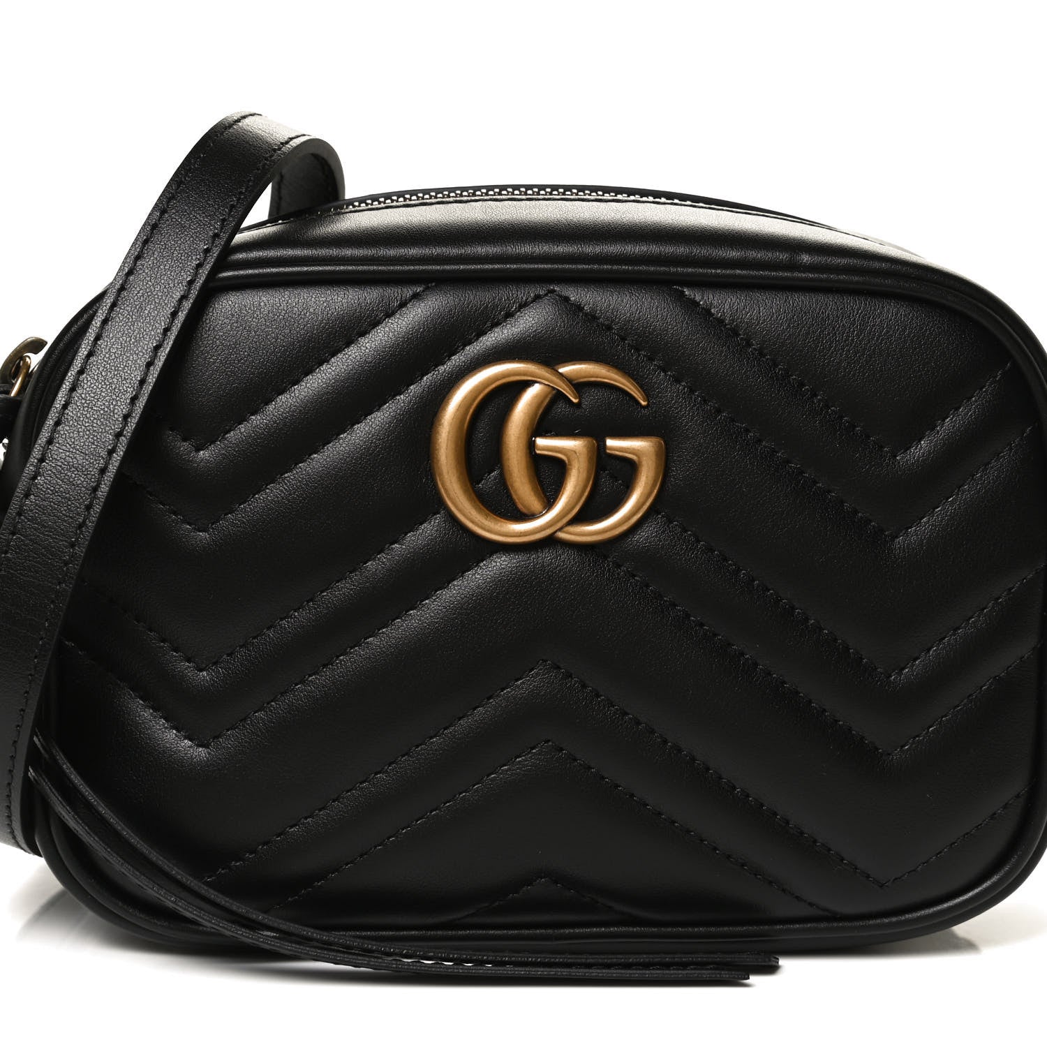 Gucci Calfskin Matelasse Mini GG Marmont Chain Shoulder Bag Black 8 of 10