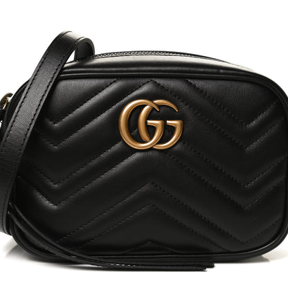 Gucci Calfskin Matelasse Mini GG Marmont Chain Shoulder Bag Black 8 of 10