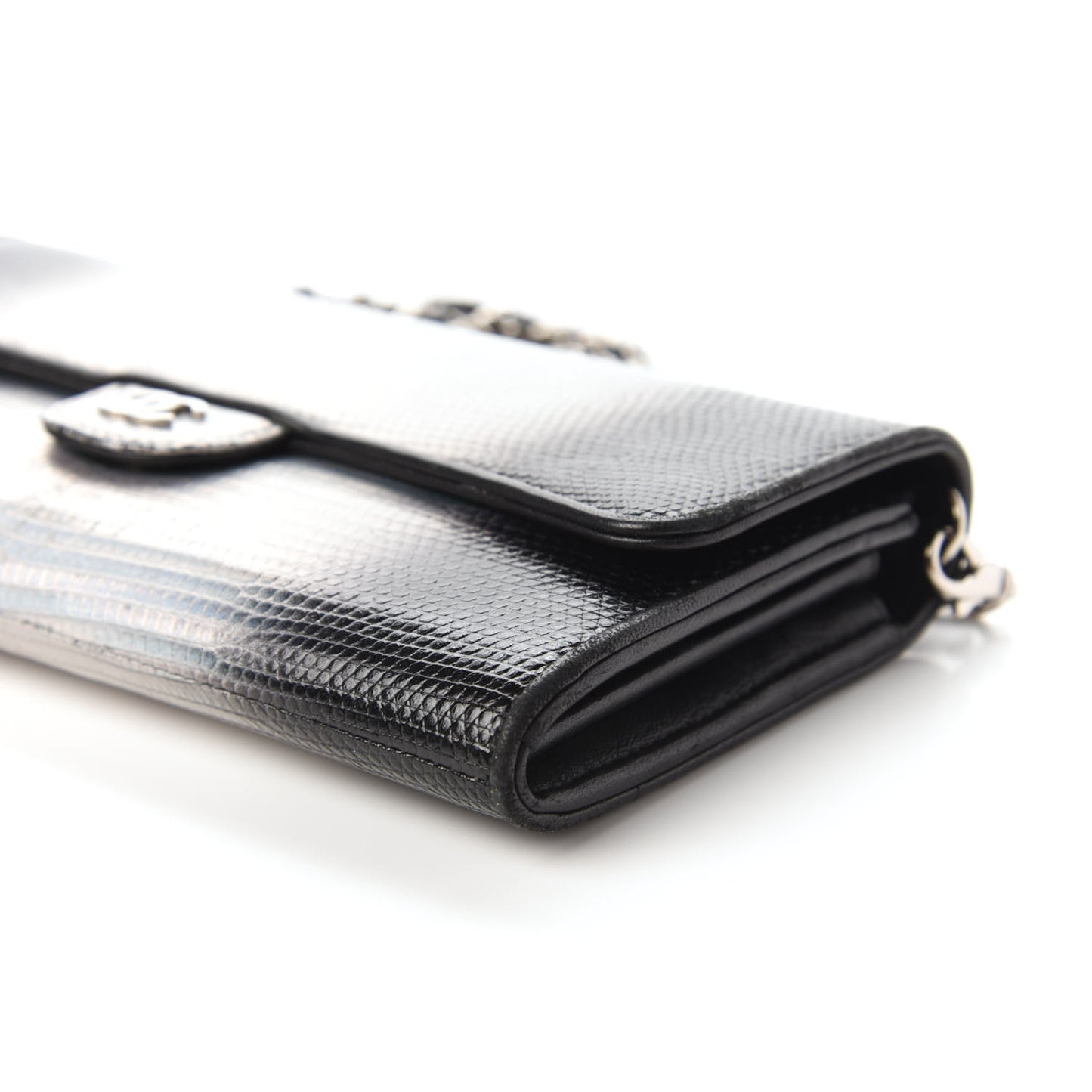 Iridescent Lizard Ombre Wallet On Chain WOC Black Silver
