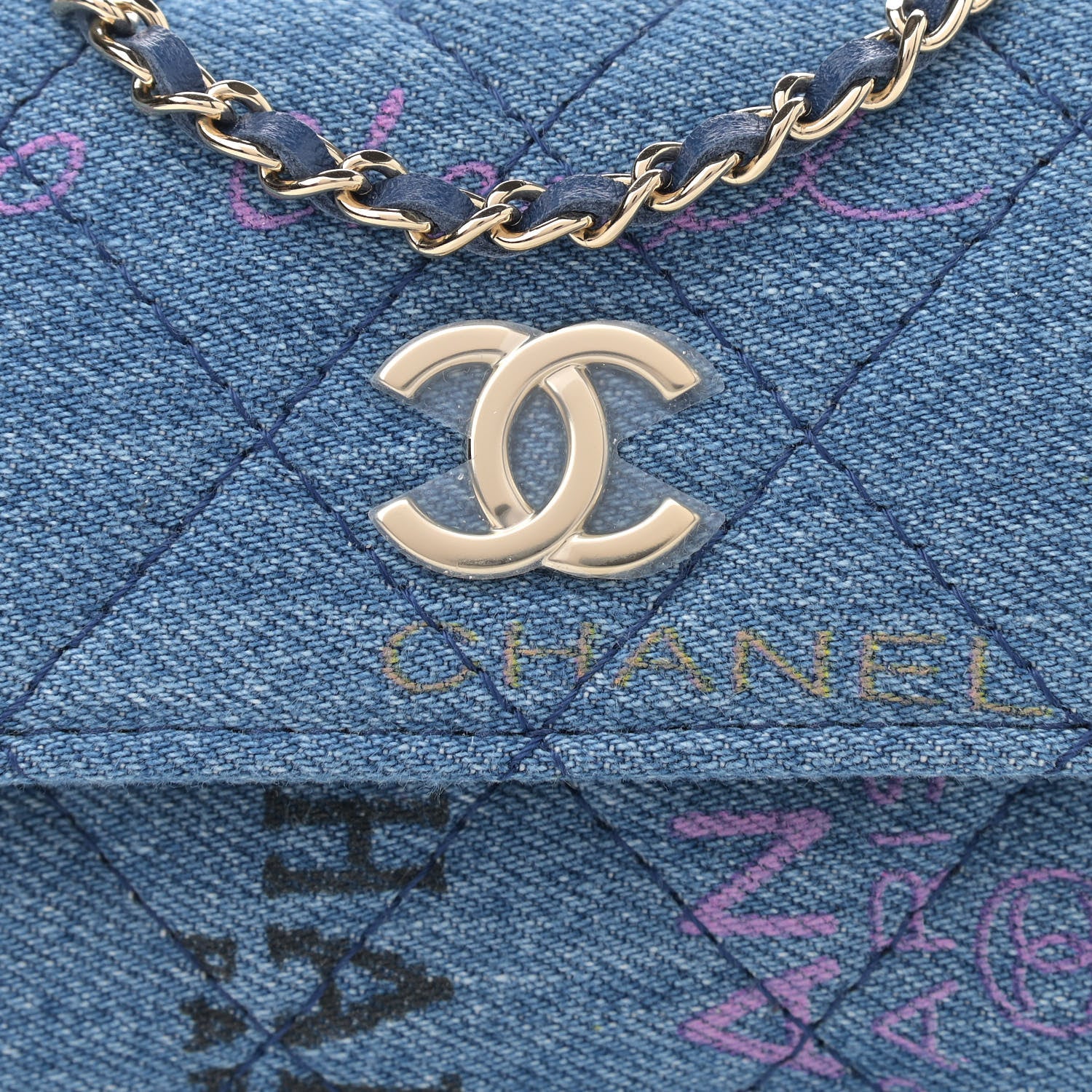 Chanel Denim Quilted Denim Mood Clutch With Chain Blue Multicolor 8 of 11