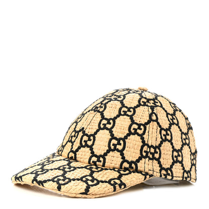 Gucci Raffia GG Monogram Elaphe Embroidered Aisha Baseball Hat L Ivory Black 1 of 8