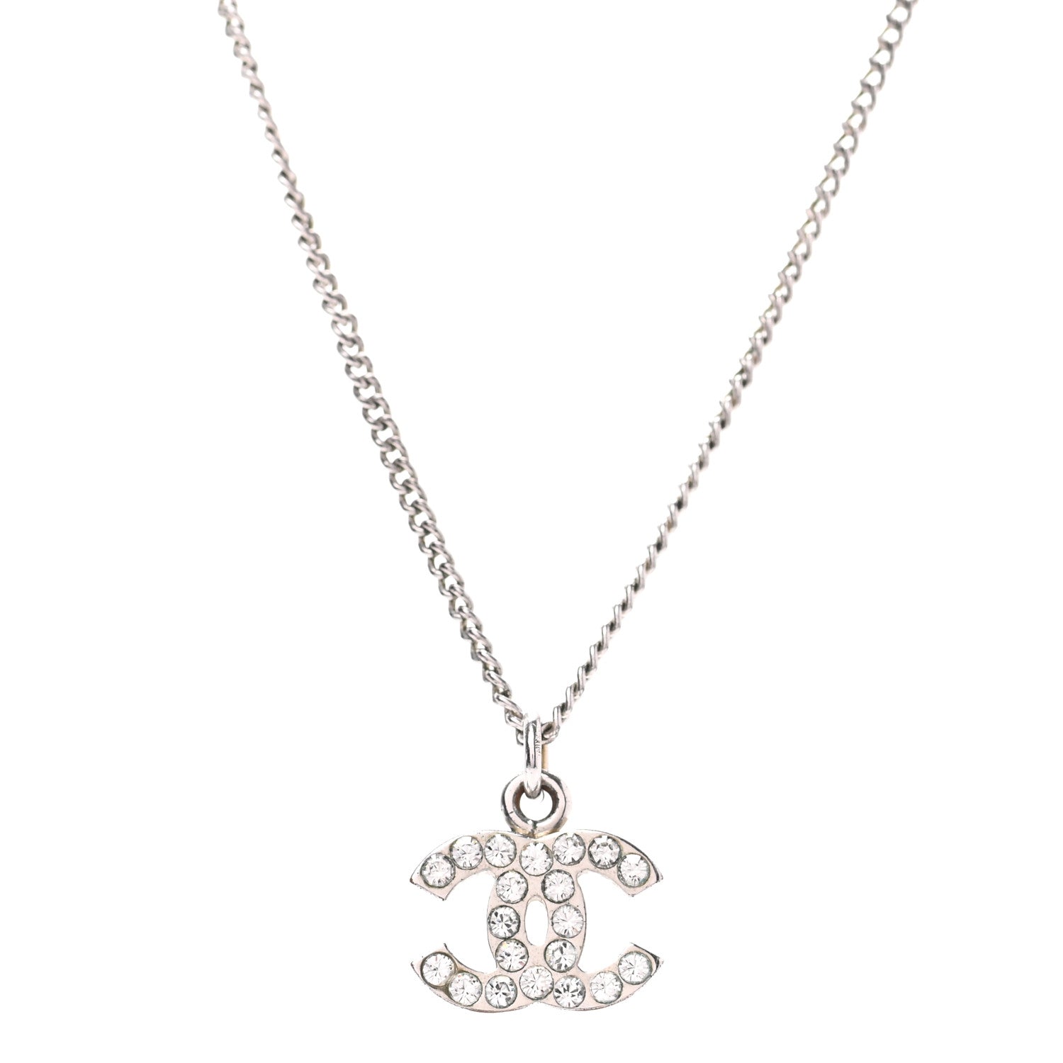 Chanel Crystal CC Necklace Silver 1 of 5