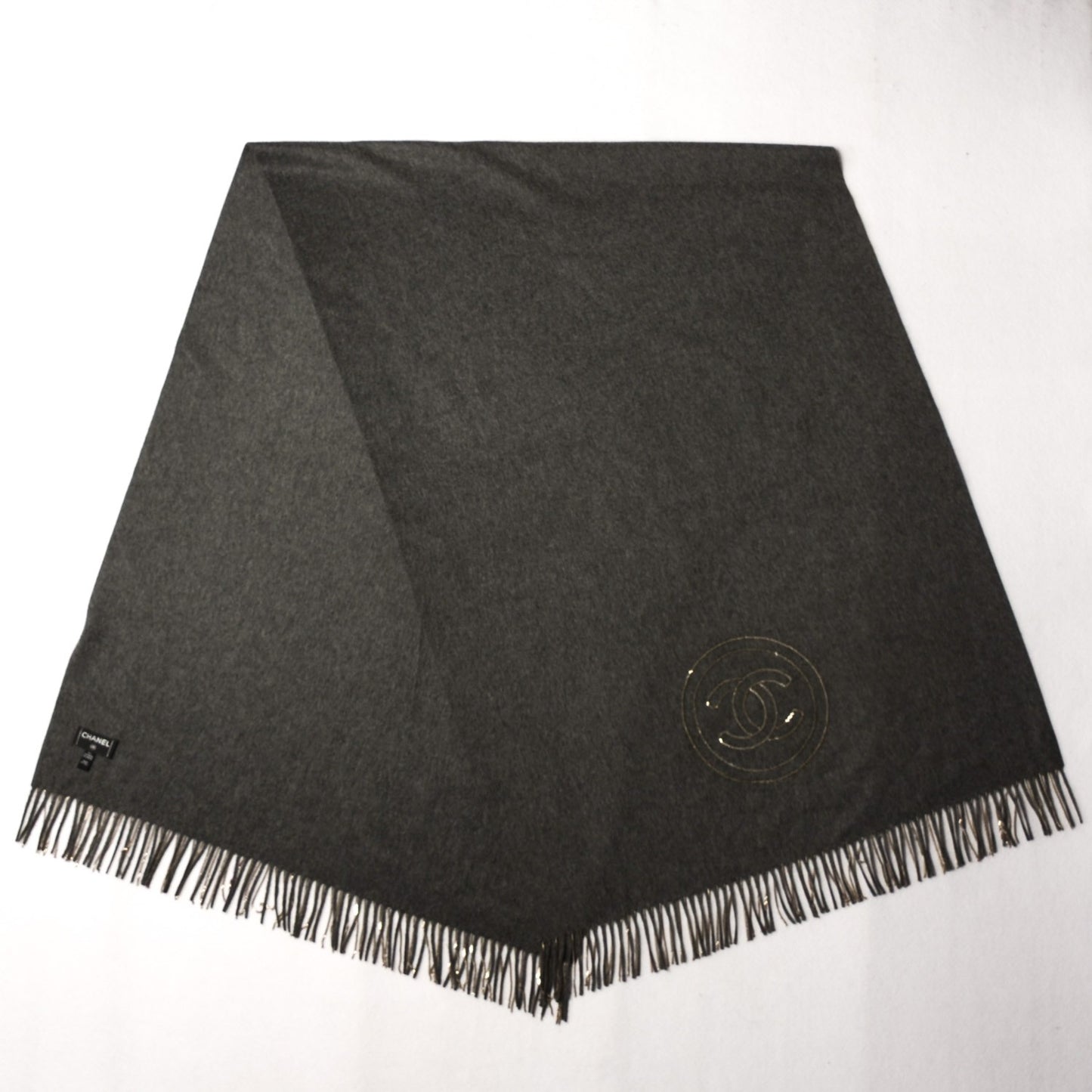 Cashmere CC Chain Fringe Shawl Dark Grey