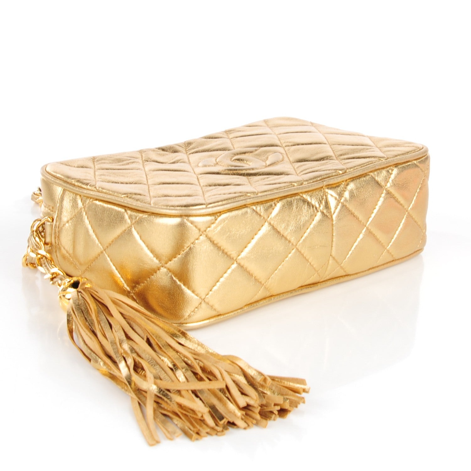 Chanel Metallic Lambskin Quilted Small Tassel Camera Case Gold 4 of 8