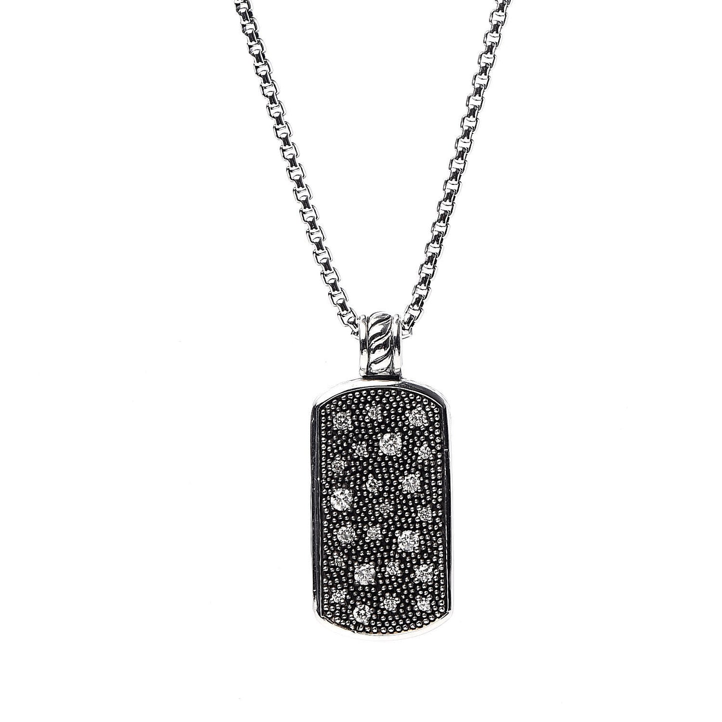 Sterling Silver Diamond Midnight Melange Dog Tag Pendant Necklace