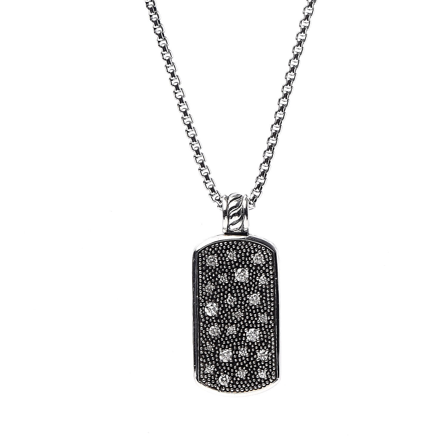 David Yurman Sterling Silver Diamond Midnight Melange Dog Tag Pendant Necklace 4 of 6