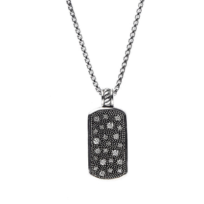 David Yurman Sterling Silver Diamond Midnight Melange Dog Tag Pendant Necklace 4 of 6