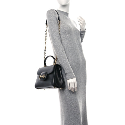 Gucci Textured Calfskin Medium Horsebit 1955 Top Handle Bag Black 2 of 8