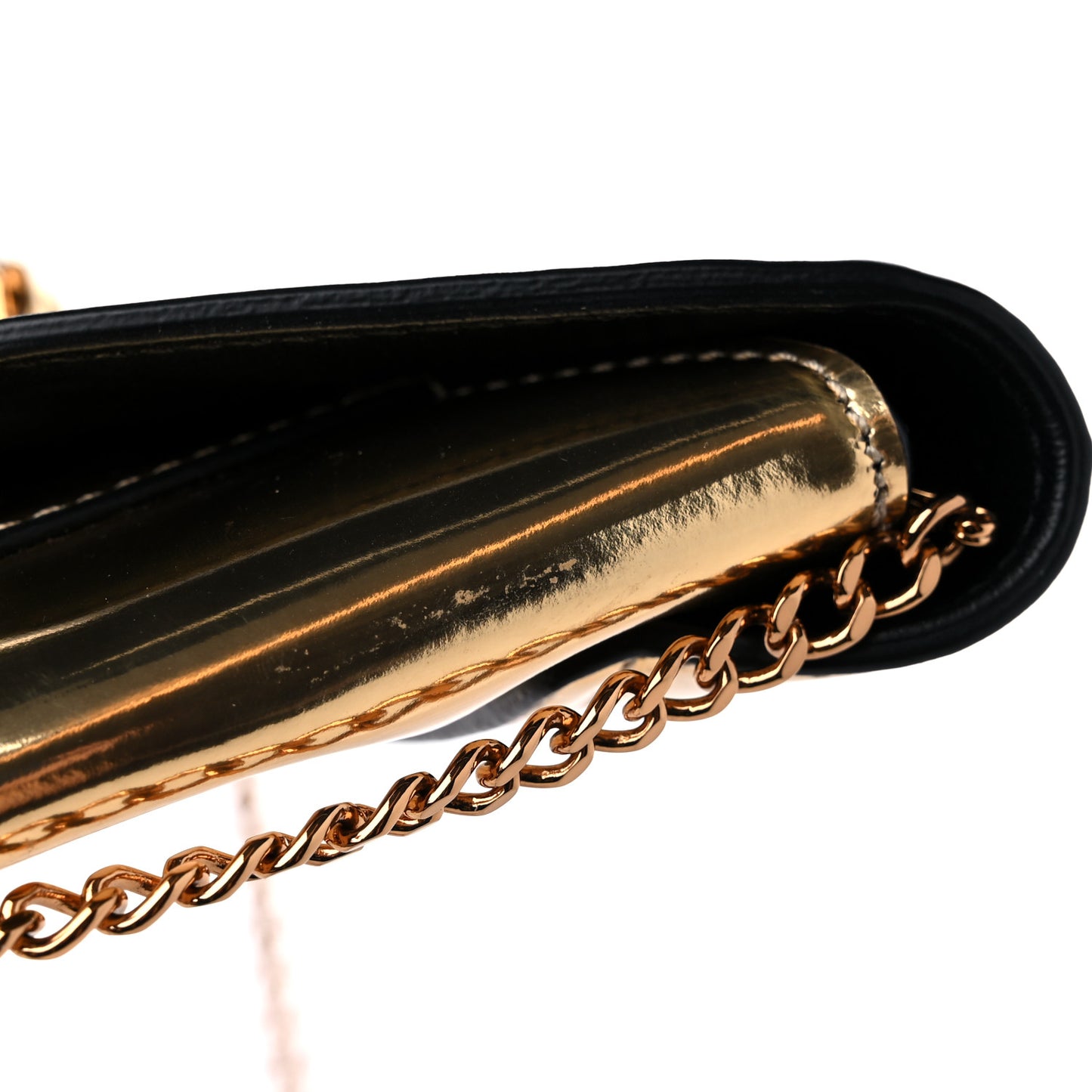 Patent Metallic La Medusa Pouch On Chain Gold