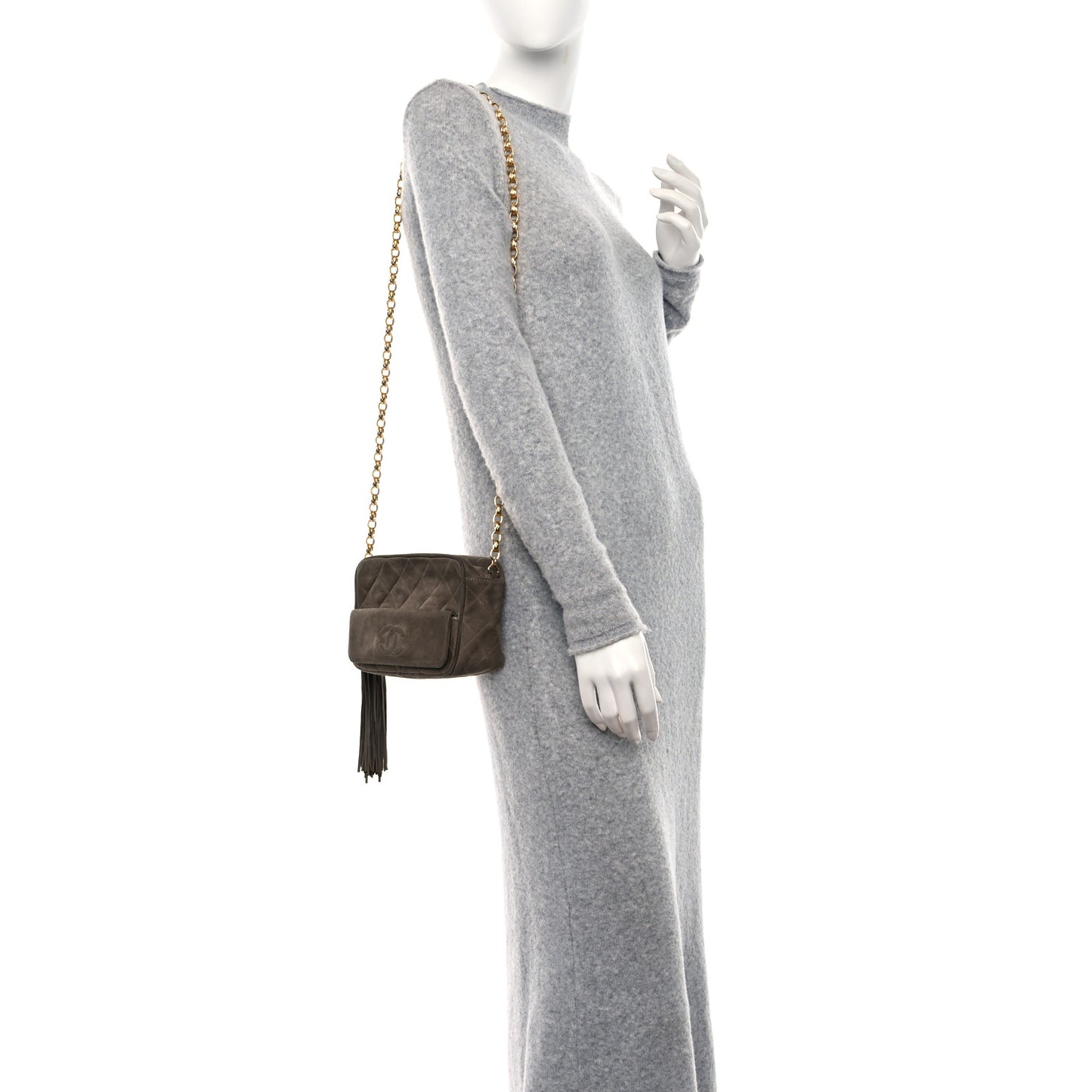 Suede Quilted CC Tassel Camera Case Grey