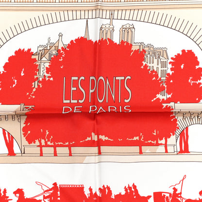 Hermes Silk Les Ponts De Paris Scarf 90 White Rouge 2 of 5