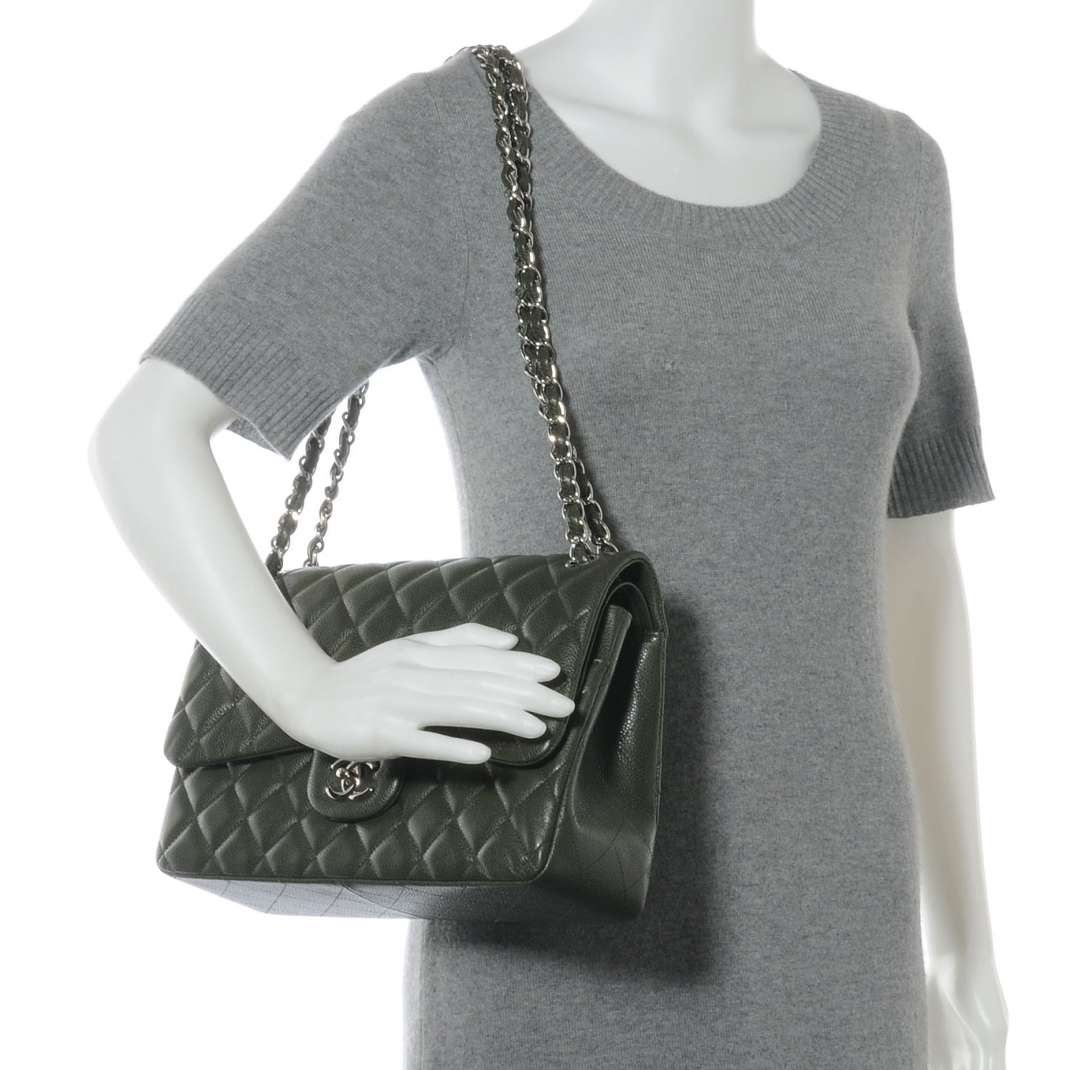 Chanel Caviar Jumbo Double Flap Dark Green 2 of 8