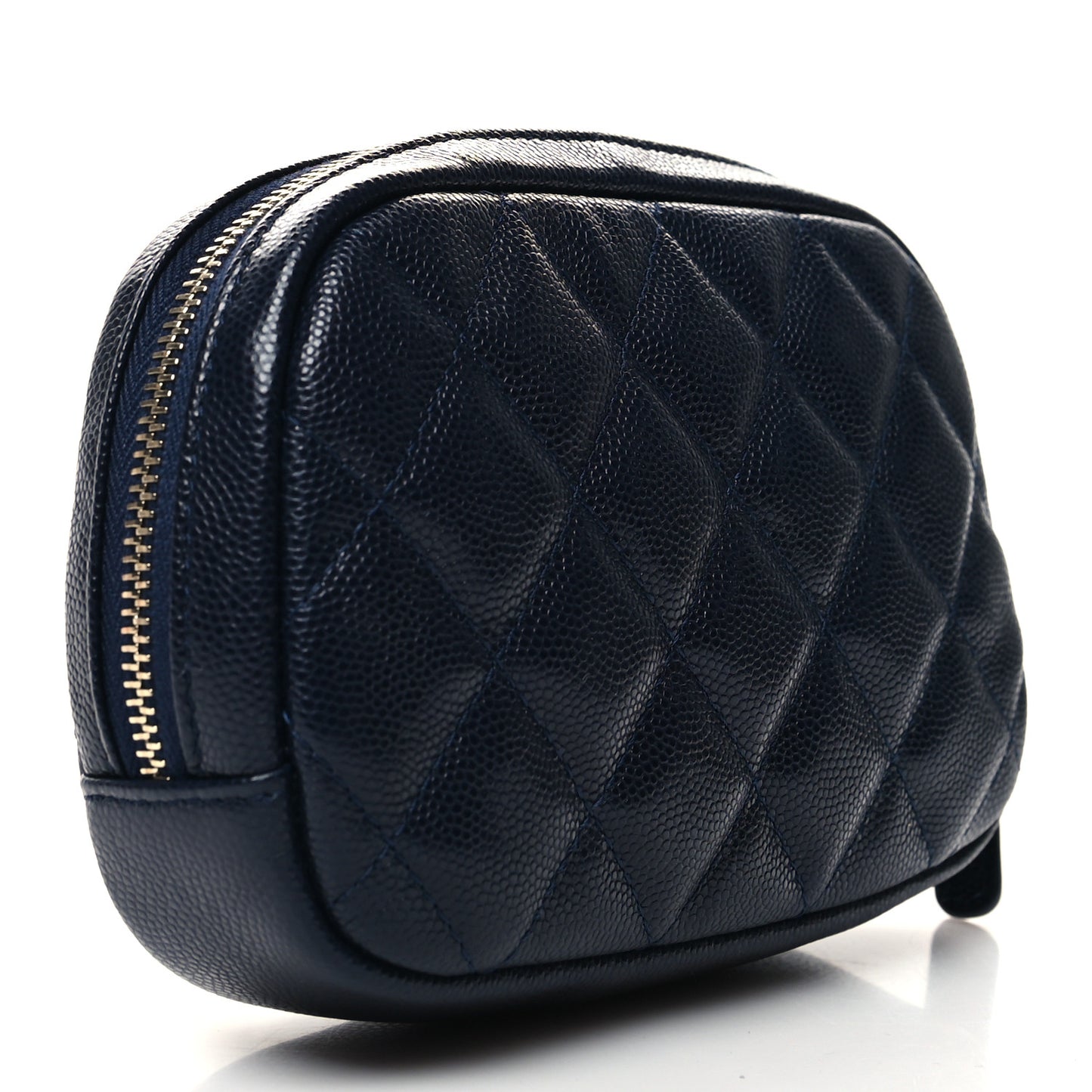 Caviar Quilted Small Curvy Pouch Cosmetic Case Navy
