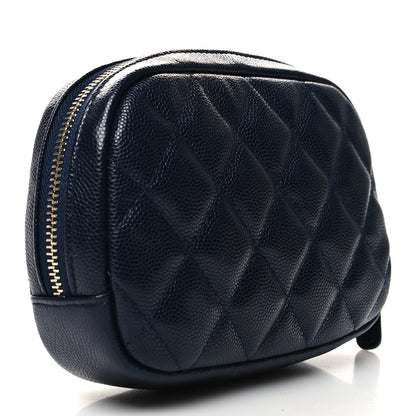 Chanel Caviar Quilted Small Curvy Pouch Cosmetic Case Navy 3 of 10