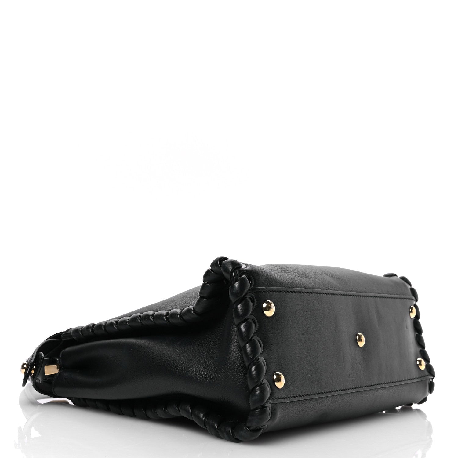 Fendi Vitello Seta Lace Up Medium Peekaboo Iconic Satchel Black 4 of 12