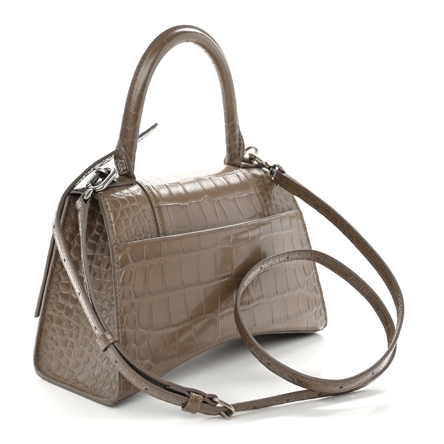 Calfskin Crocodile Embossed Small Hourglass Top Handle Bag Mink Grey