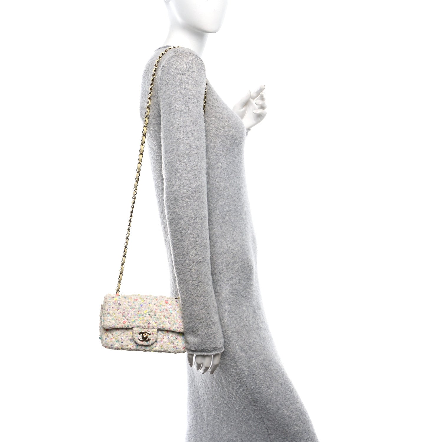 Chanel Tweed Quilted Mini Rectangular Flap Ecru Green Purple Red Yellow 2 of 12