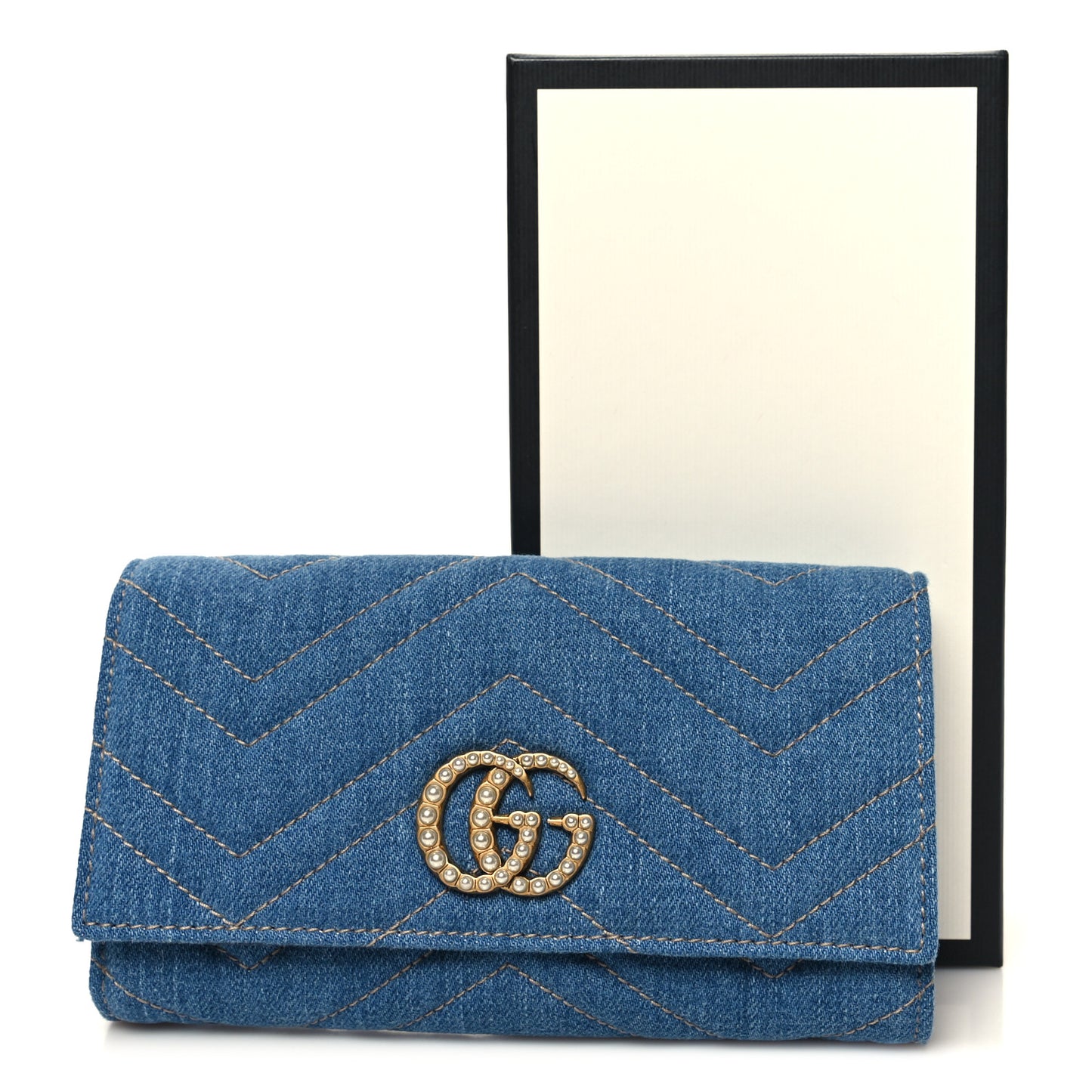 Denim Matelasse Pearly GG Marmont Continental Wallet Blue