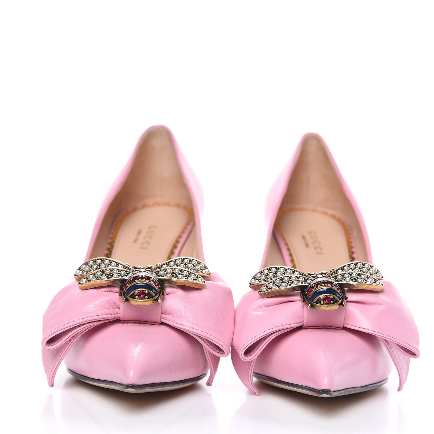 Nappa Queen Margaret Bow Mid Heel Pumps 37.5 Sugar Pink