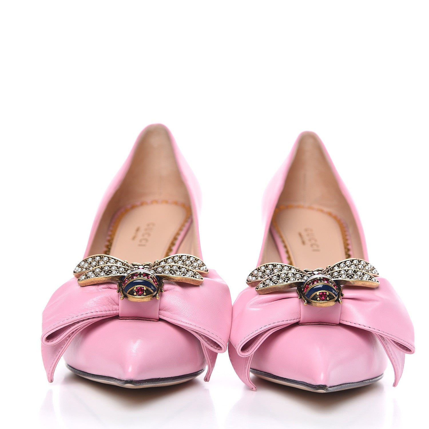 Gucci Nappa Queen Margaret Bow Mid Heel Pumps 37.5 Sugar Pink 2 of 12