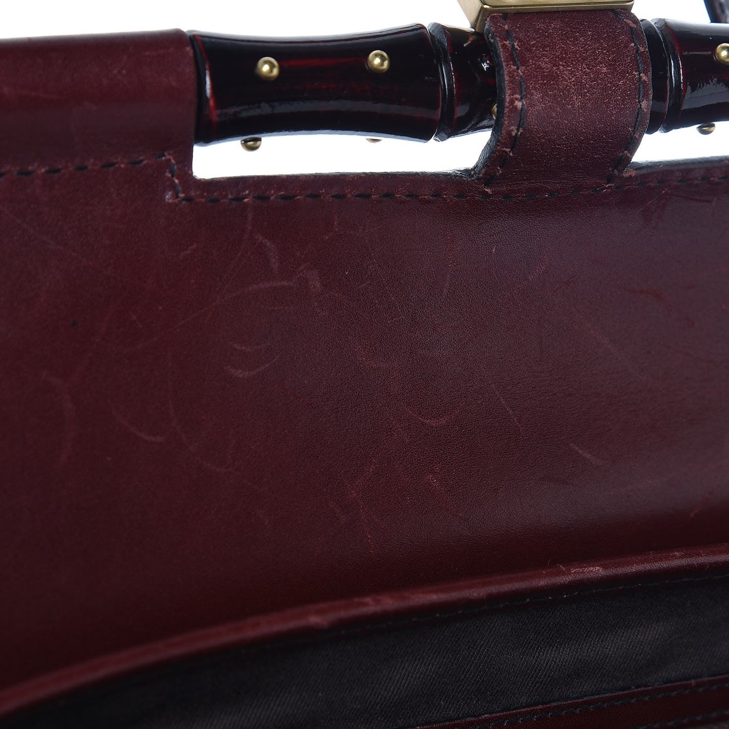 Monogram Studded Bamboo Bullet Satchel Burgundy