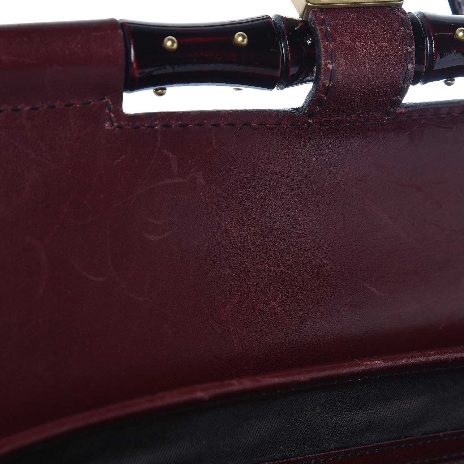 Gucci Monogram Studded Bamboo Bullet Satchel Burgundy 11 of 16