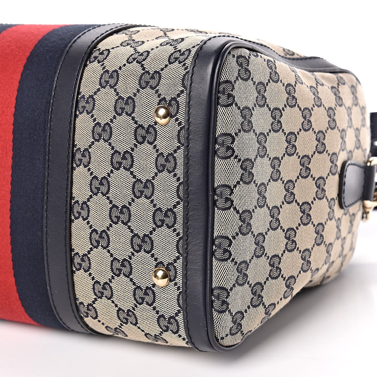 Monogram Selleria Calfskin Vintage Web Medium Boston Beige Blue