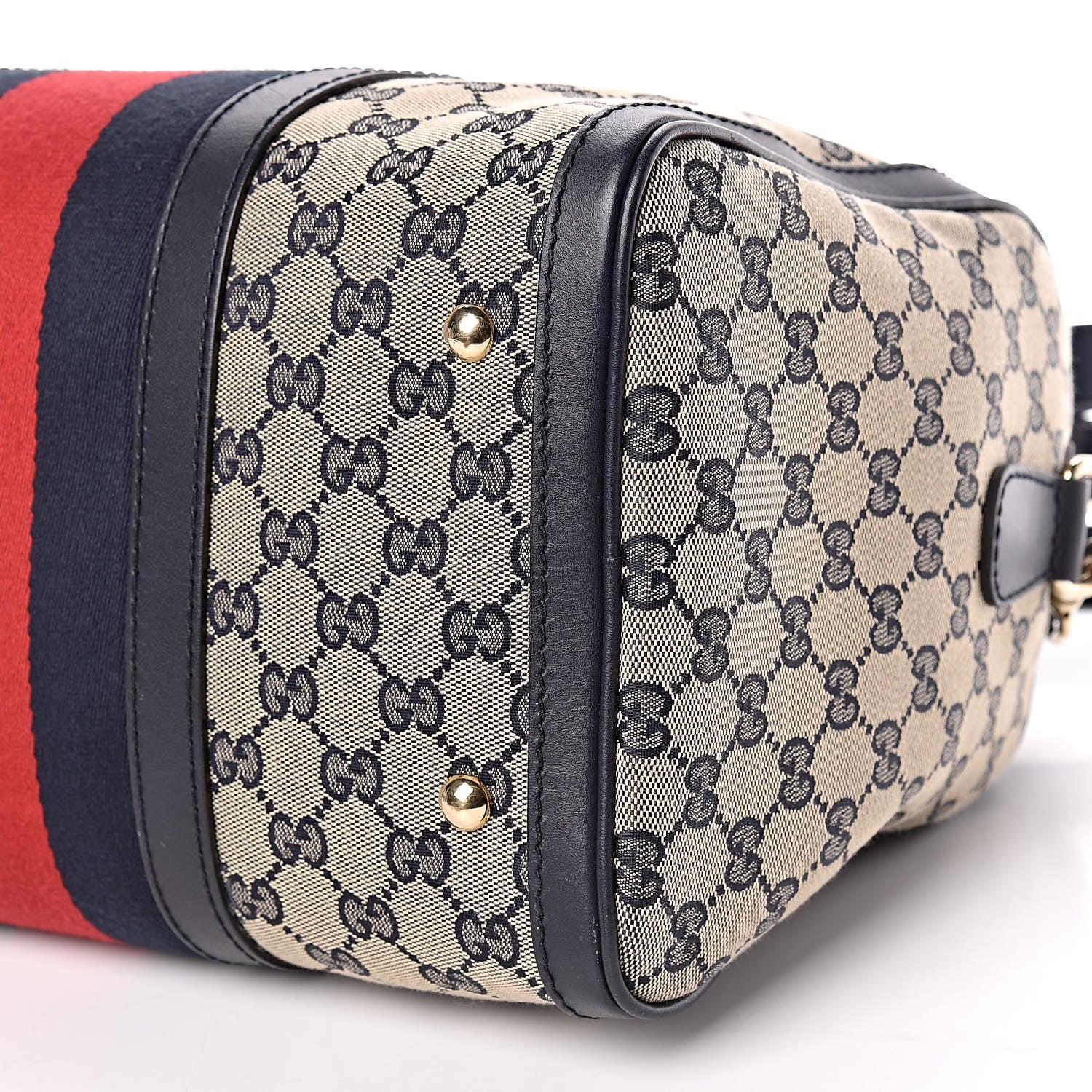 Gucci Monogram Selleria Calfskin Vintage Web Medium Boston Beige Blue 10 of 10