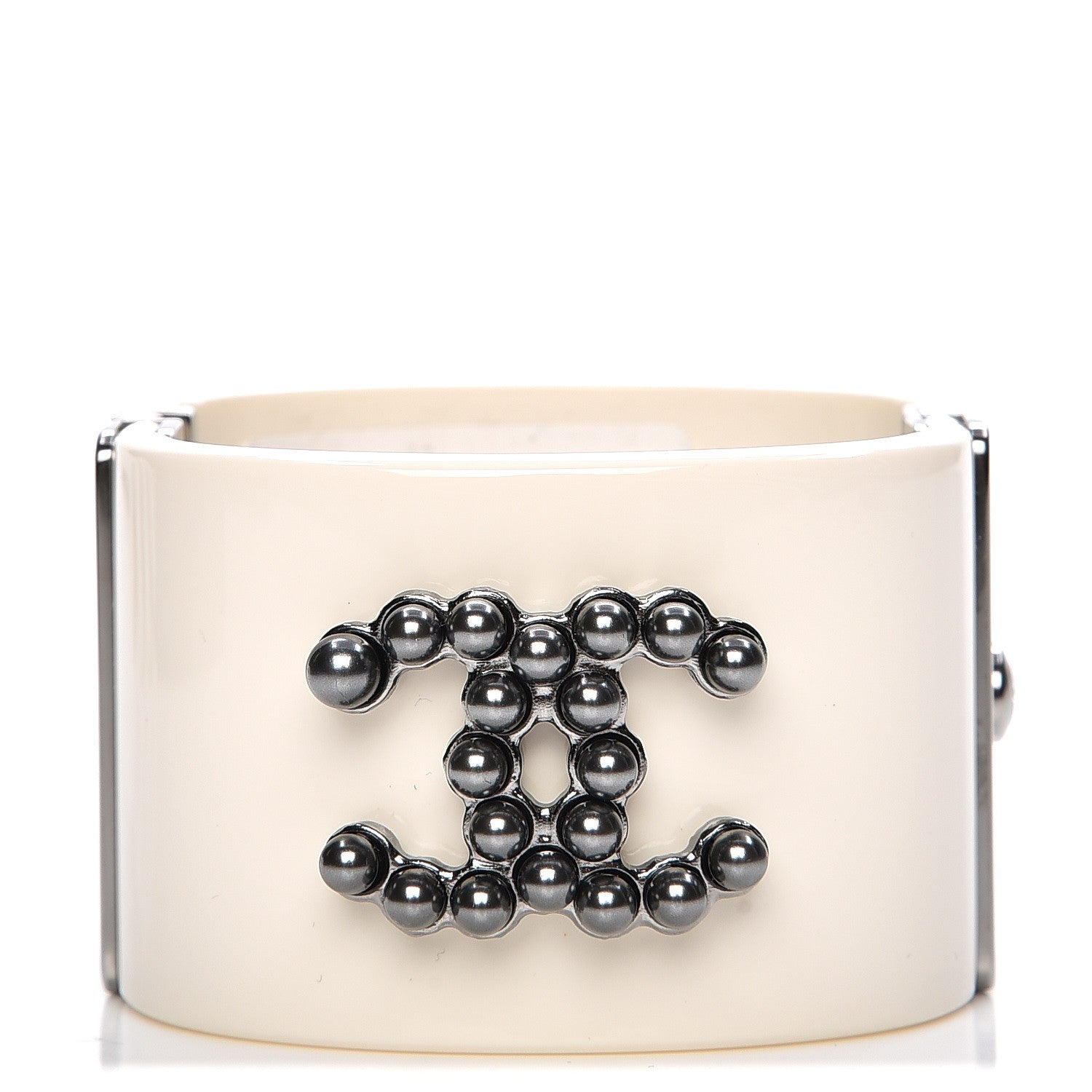 Chanel Resin Ruthenium CC Cuff White 1 of 7