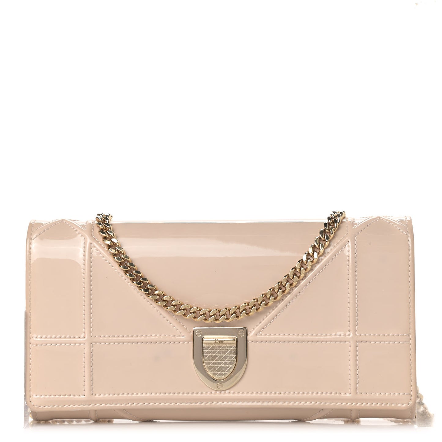 Patent Calfskin Diorama Croisiere Chain Wallet Beige