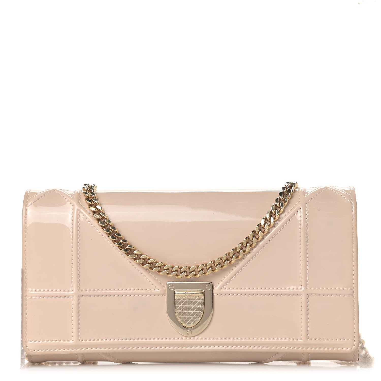 Christian Dior Patent Calfskin Diorama Croisiere Chain Wallet Beige 1 of 9