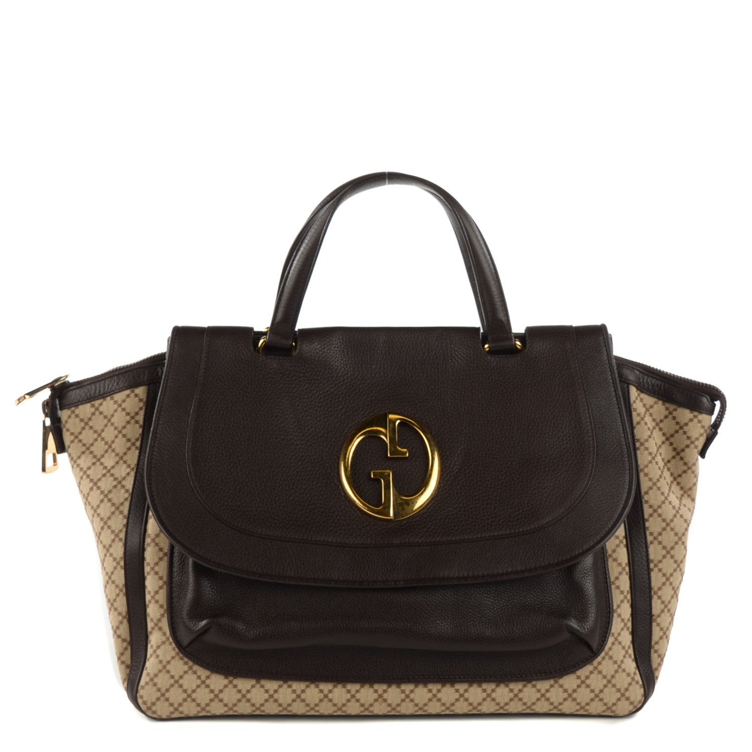Gucci Diamante Cellarius Calfskin Medium 1973 Top Handle Bag Beige Ebony Cocoa 1 of 8