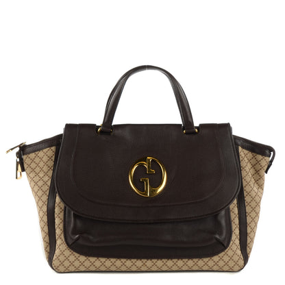Gucci Diamante Cellarius Calfskin Medium 1973 Top Handle Bag Beige Ebony Cocoa 1 of 8