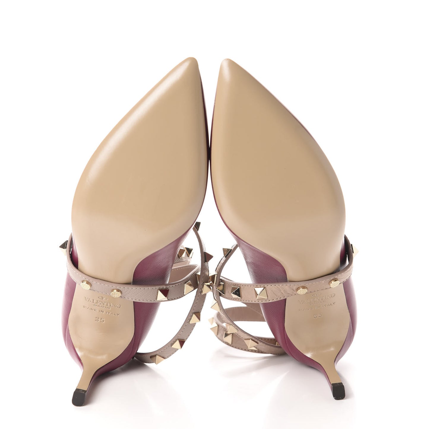 Nappa Rockstud Studwrap Strap Mid Heel Pumps 35 Camelia Poudre