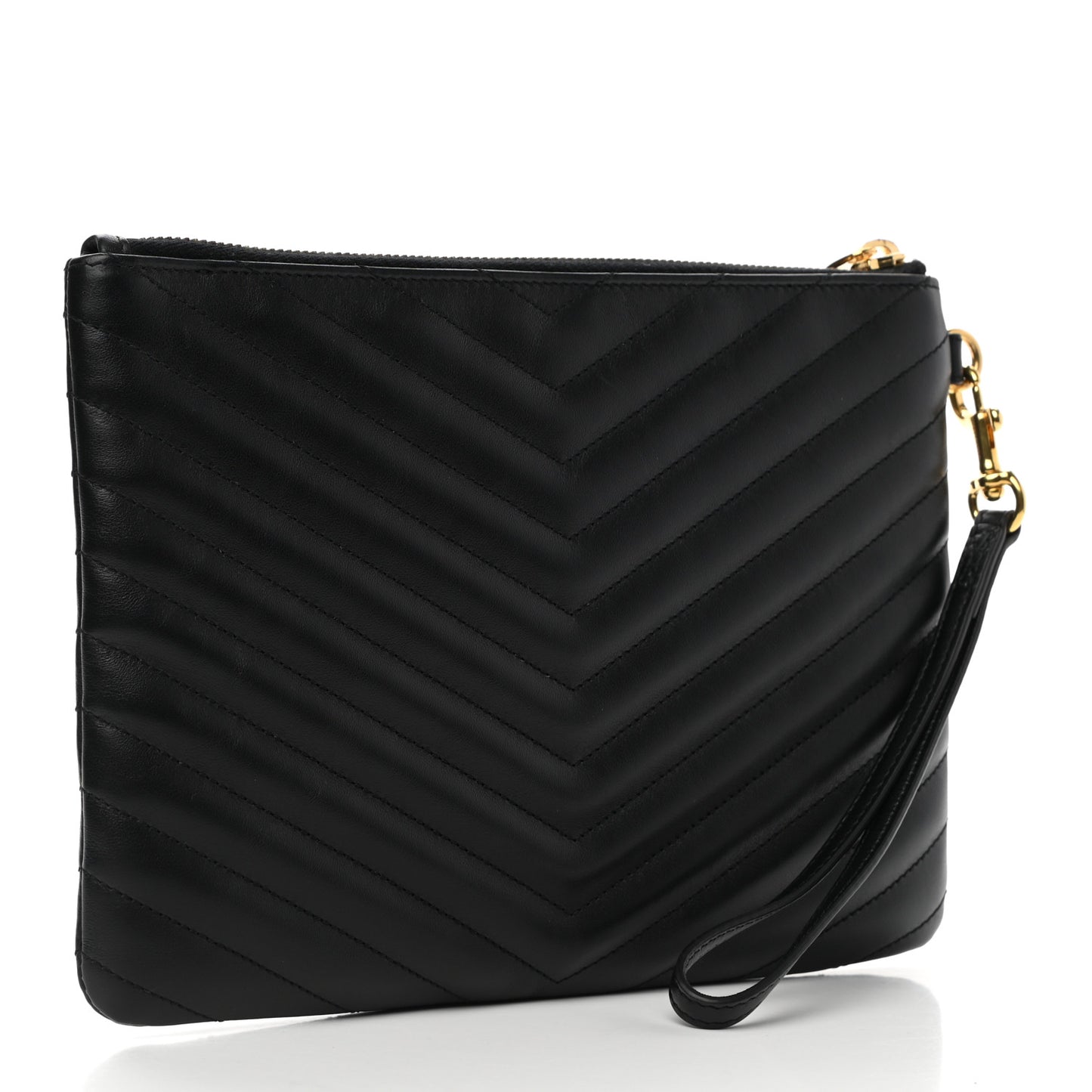 Calfskin Matelasse Chevron Monogram A5 Wristlet Black