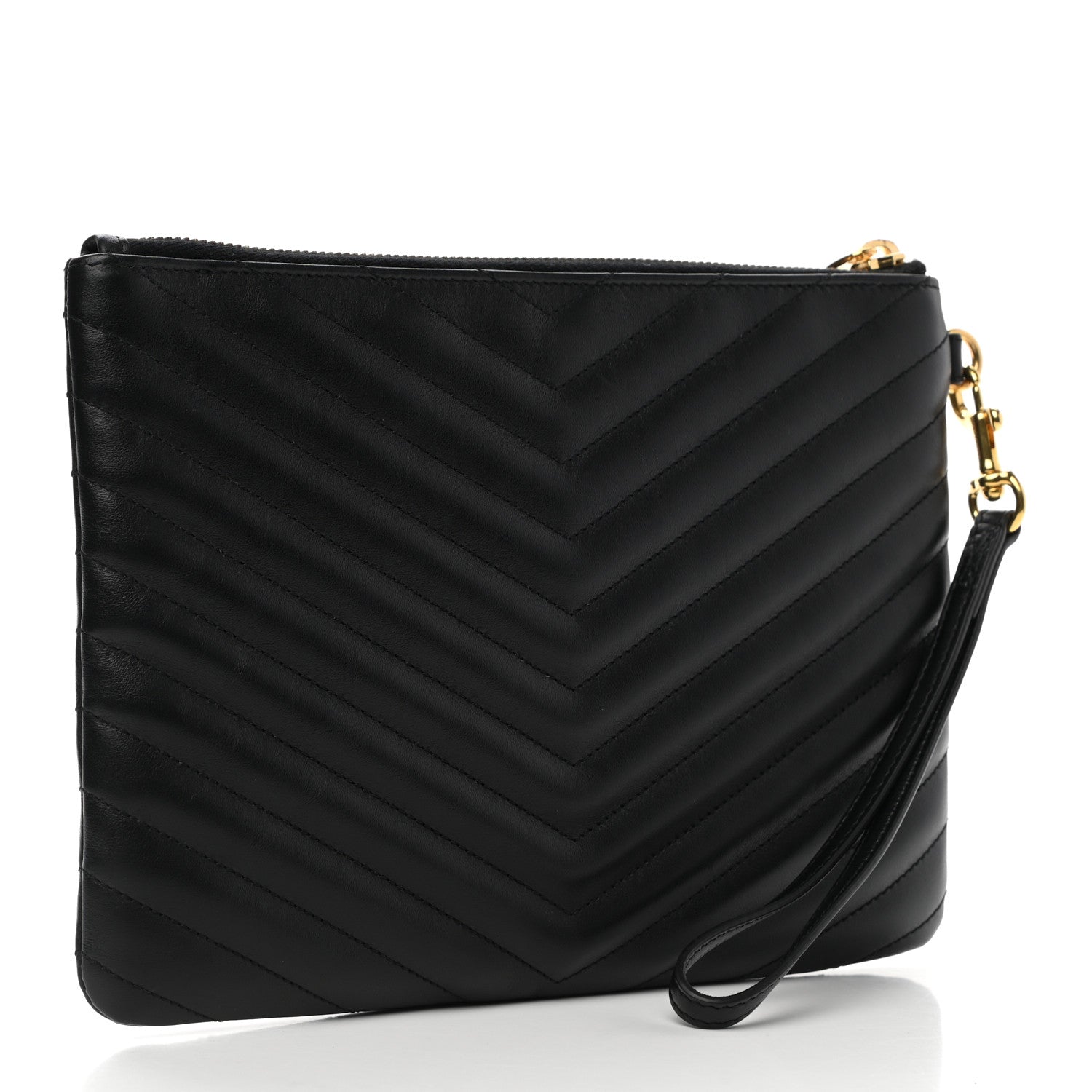 Saint Laurent Calfskin Matelasse Chevron Monogram A5 Wristlet Black 3 of 7