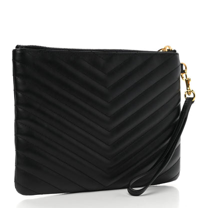Saint Laurent Calfskin Matelasse Chevron Monogram A5 Wristlet Black 3 of 7