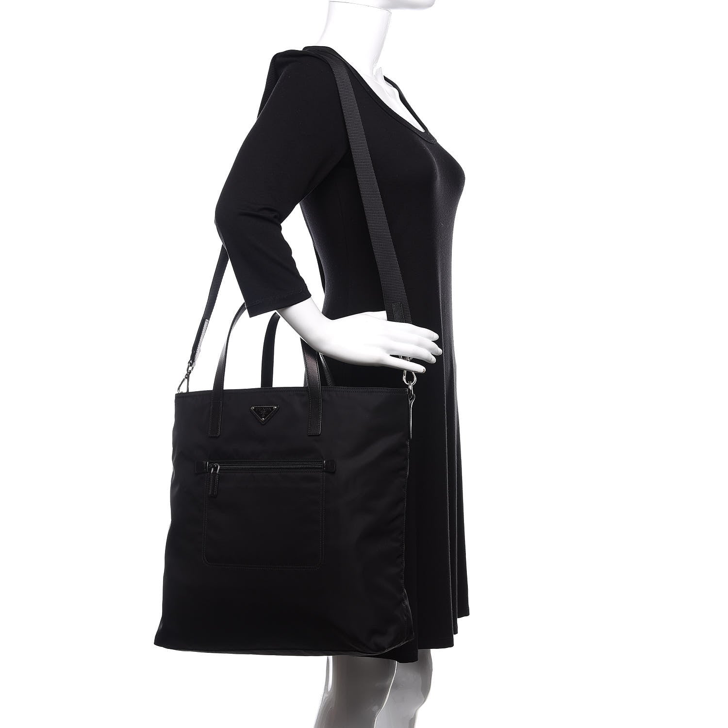 Prada Tessuto Nylon Saffiano Tote Black 2 of 13
