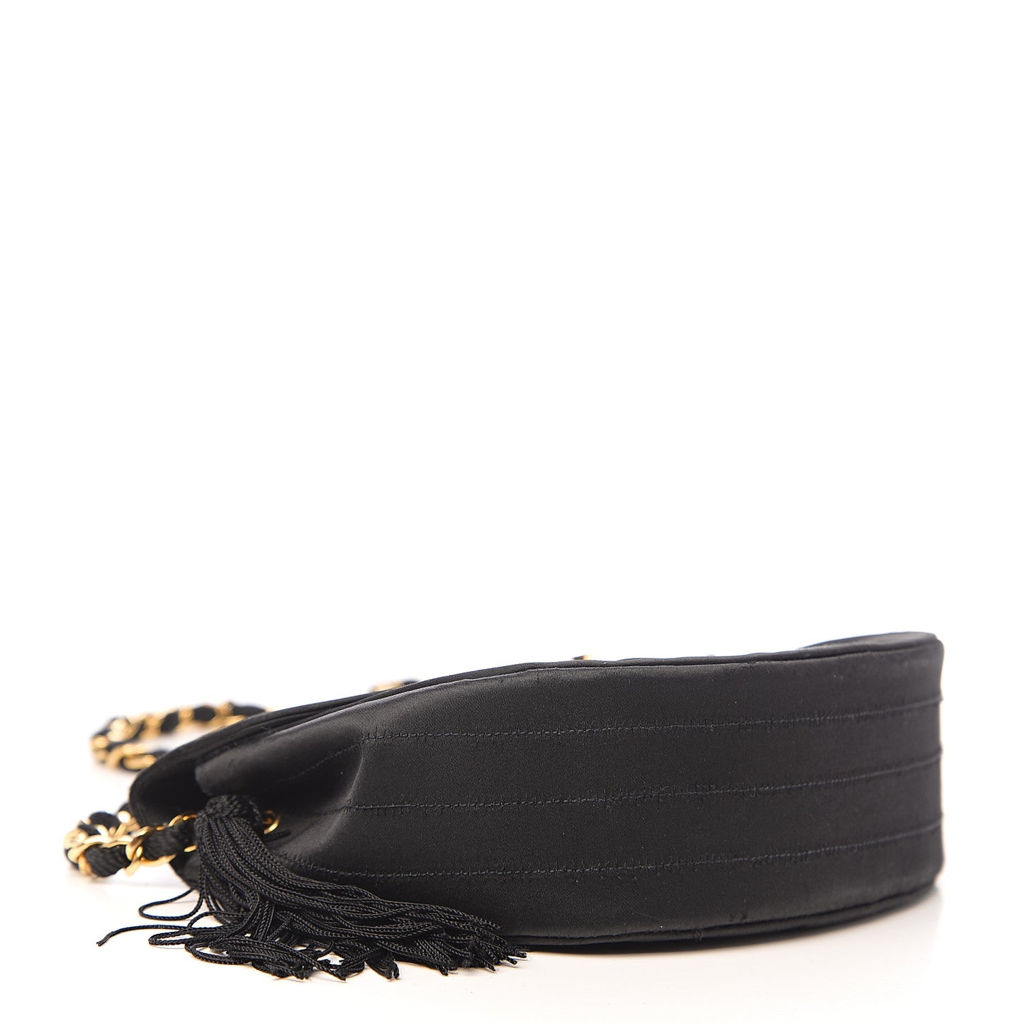 Satin Quilted Flap Shoulder Bag Black