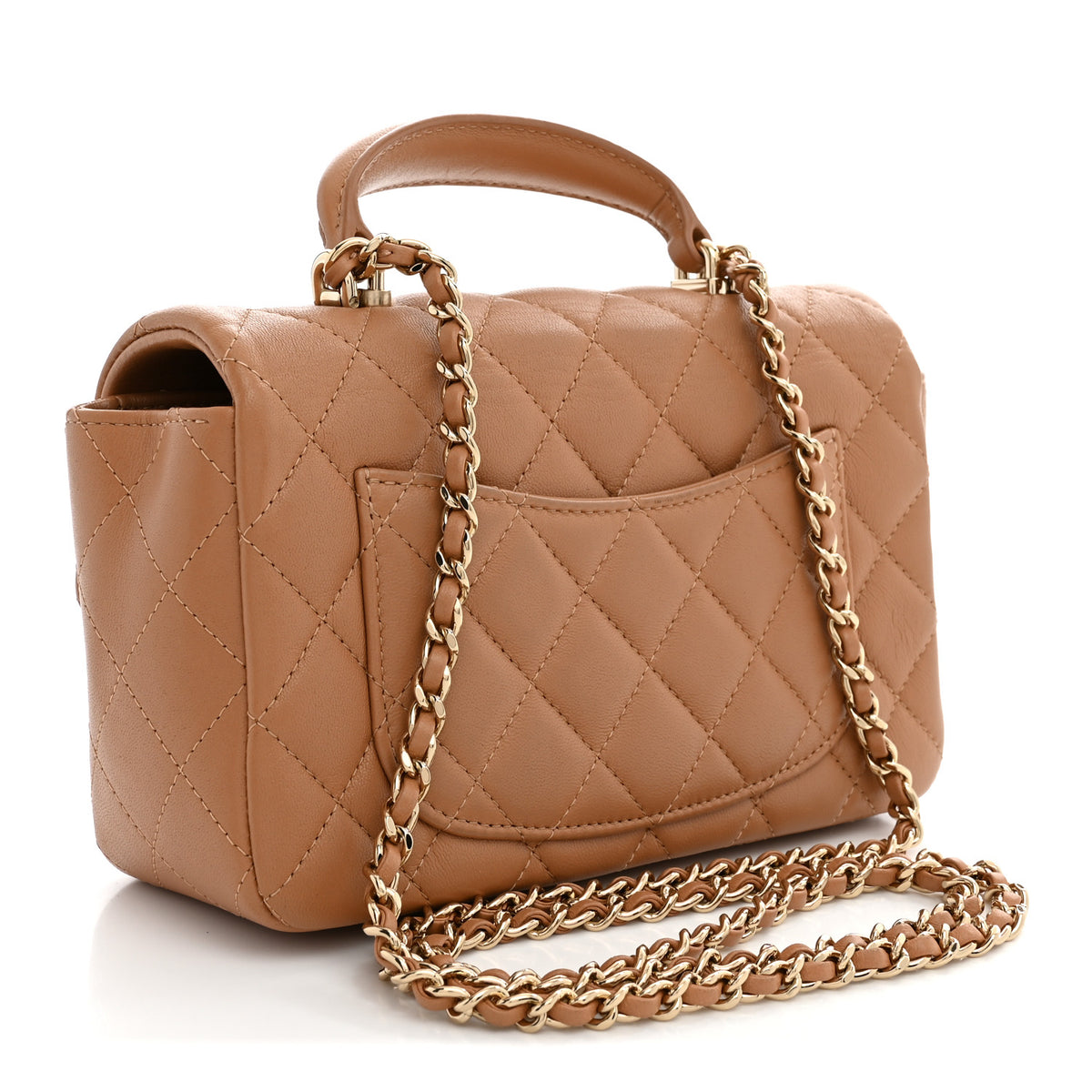 Chanel Lambskin Quilted Mini Top Handle Rectangular Flap Dark Beige 3 of 12